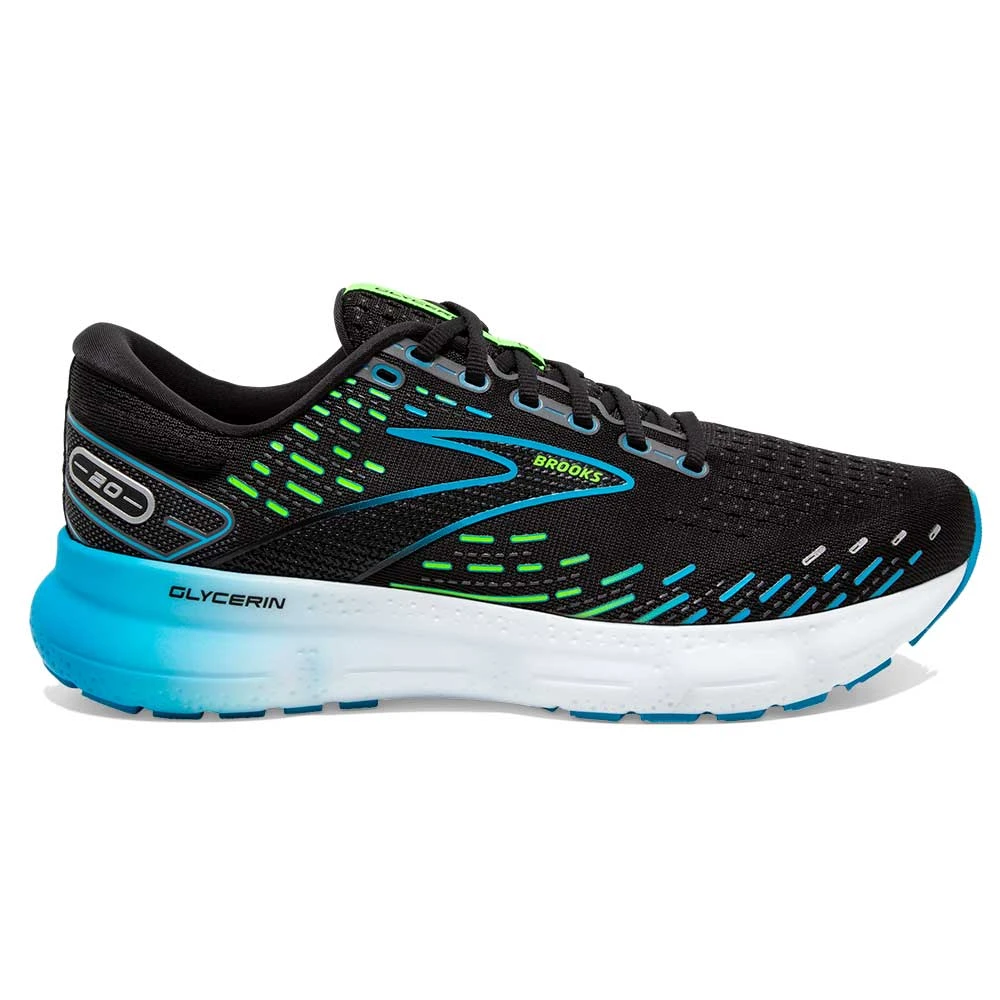 BROOKS Men's Glycerin 20 Running Shoe- Black/Hawaiian Ocean/Green - Regular (D) 1 BROOKS Men's Glycerin 20 Running Shoe- Black/Hawaiian Ocean/Green - Regular (D)